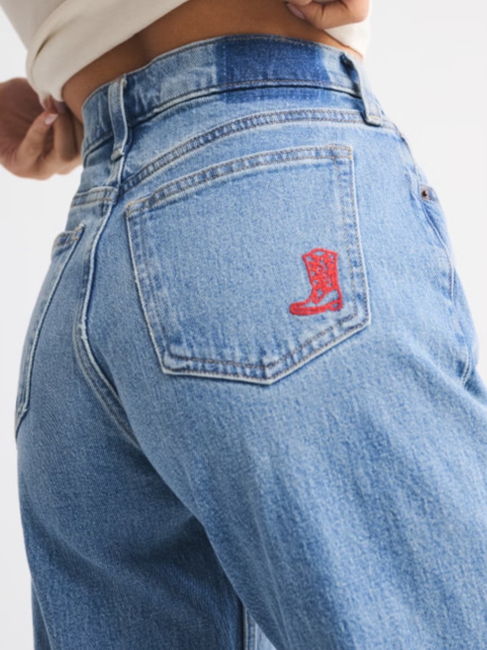 High Rise 90s Relaxed Cowboy Embroidered